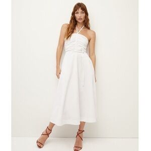 Veronica Beard white  strapless halter midi TUCKER DRESS